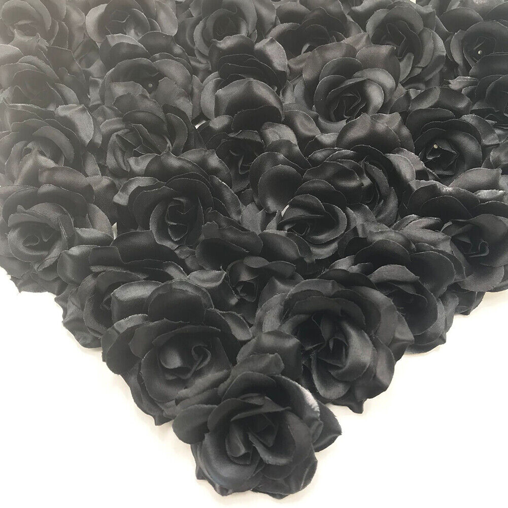 US 50-100Pc Artificial Black Rose Stemless Silk Flower Decoration Wedding 2.36''