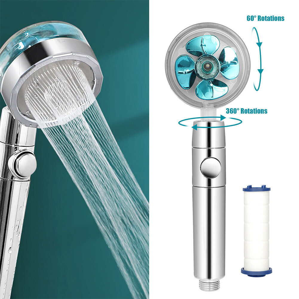 US Water Saving Flow 360 Spinning High Pressure Nozzle Shower Head w/ Turbo Fan