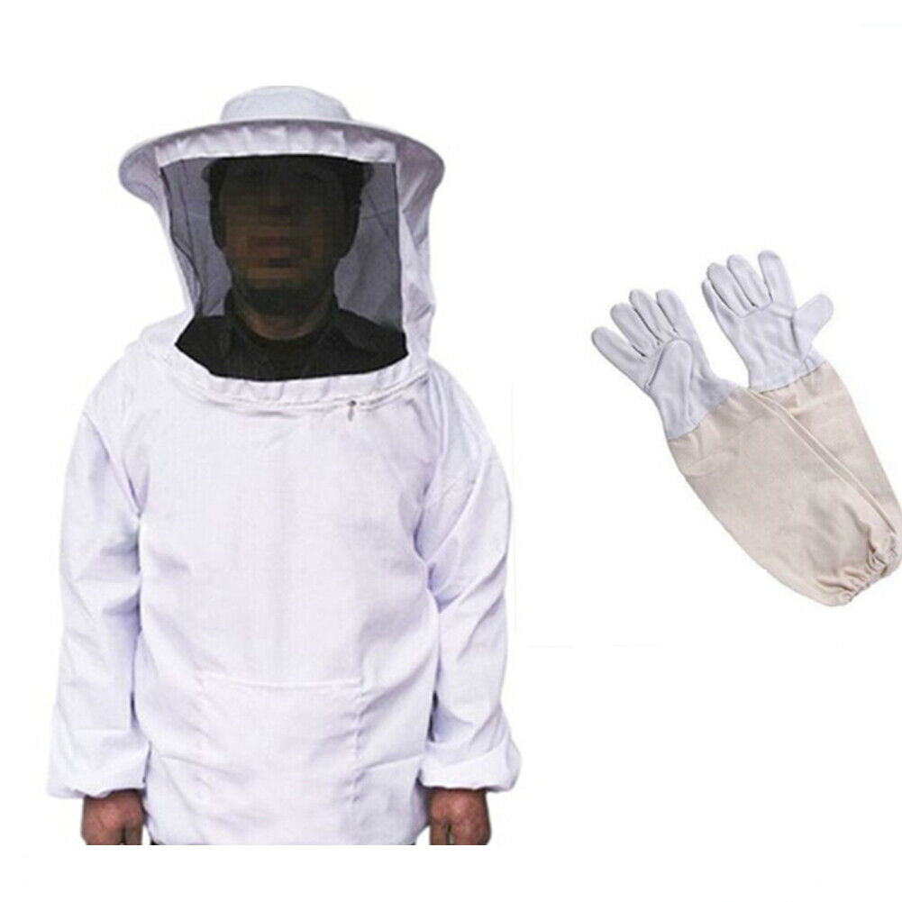 US 1-2 Set Beekeeping Protective Jacket Veil Suit Beekeeping Long Sleeve Gloves