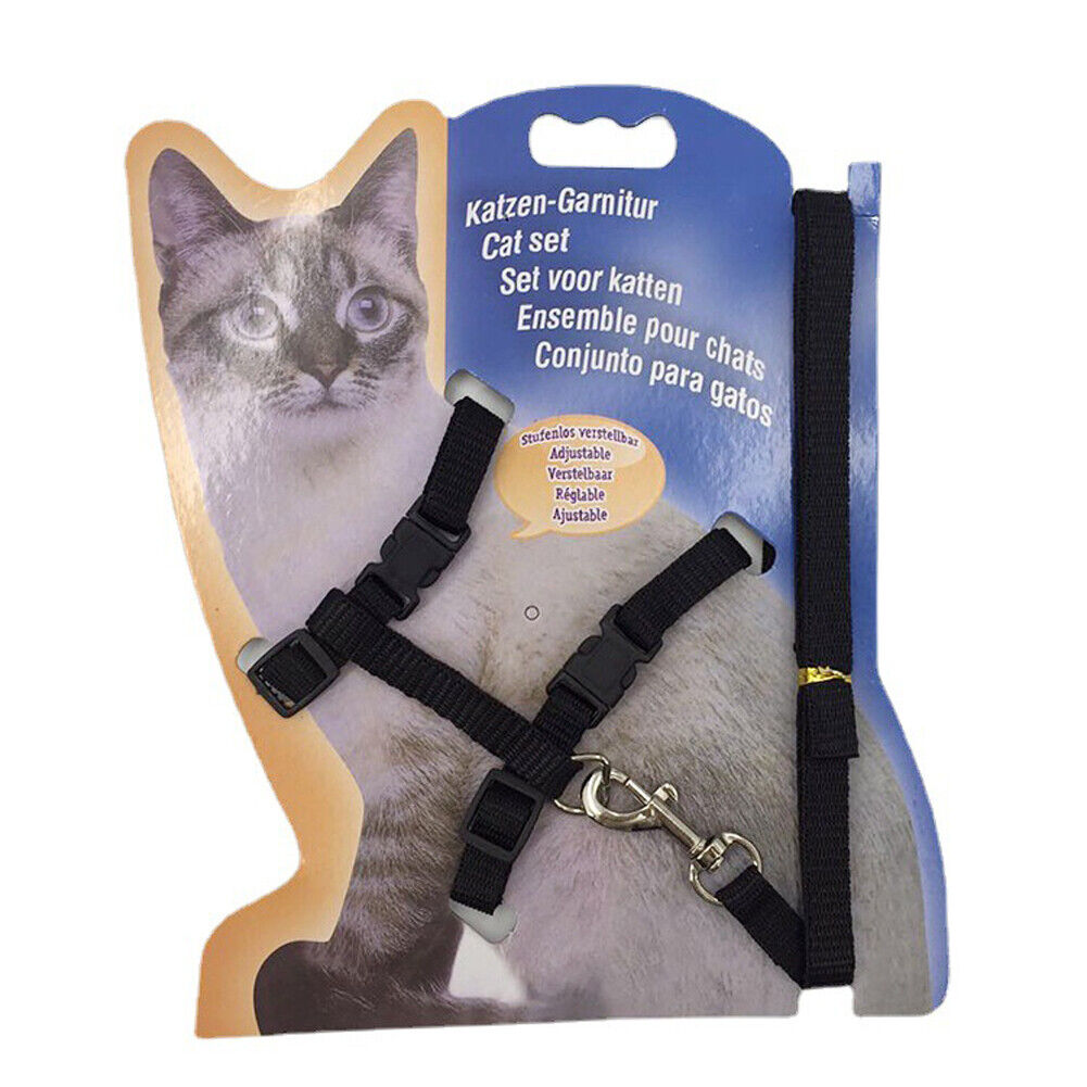 US 2-4Pc Adjustable Cat Halter Harness Nylon Strap Collar Leash Belt Safety Fine