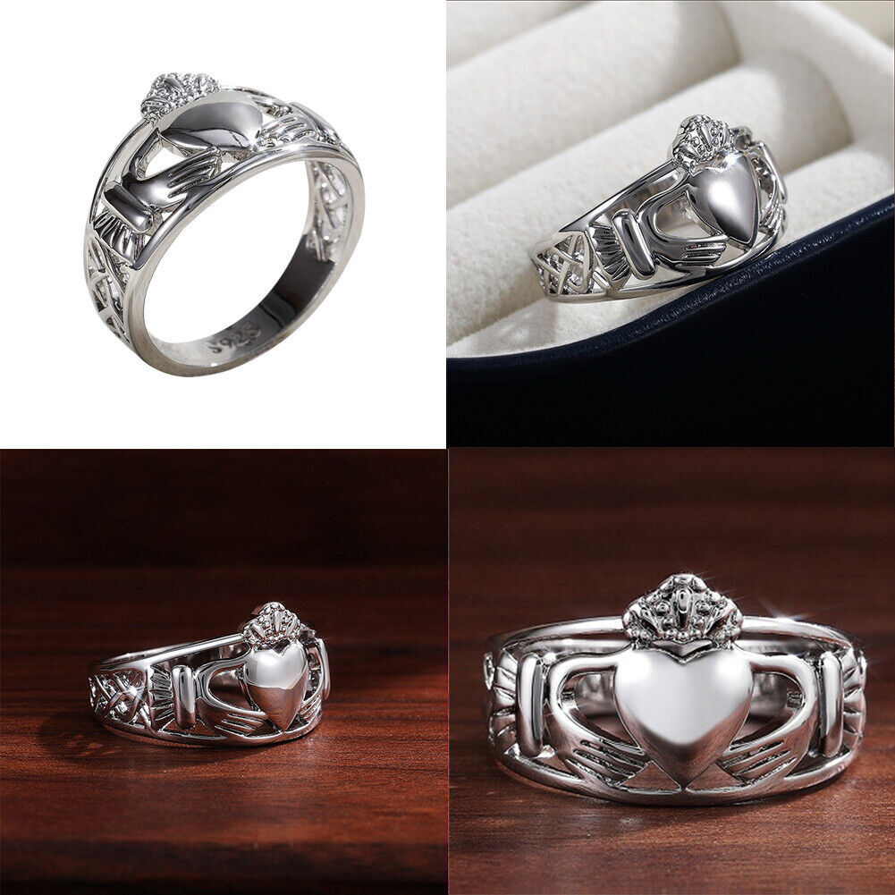 US 1-2 Pc Stainless Steel Mens Celtic Irish Claddagh Wedding Band Ring Size 6-10