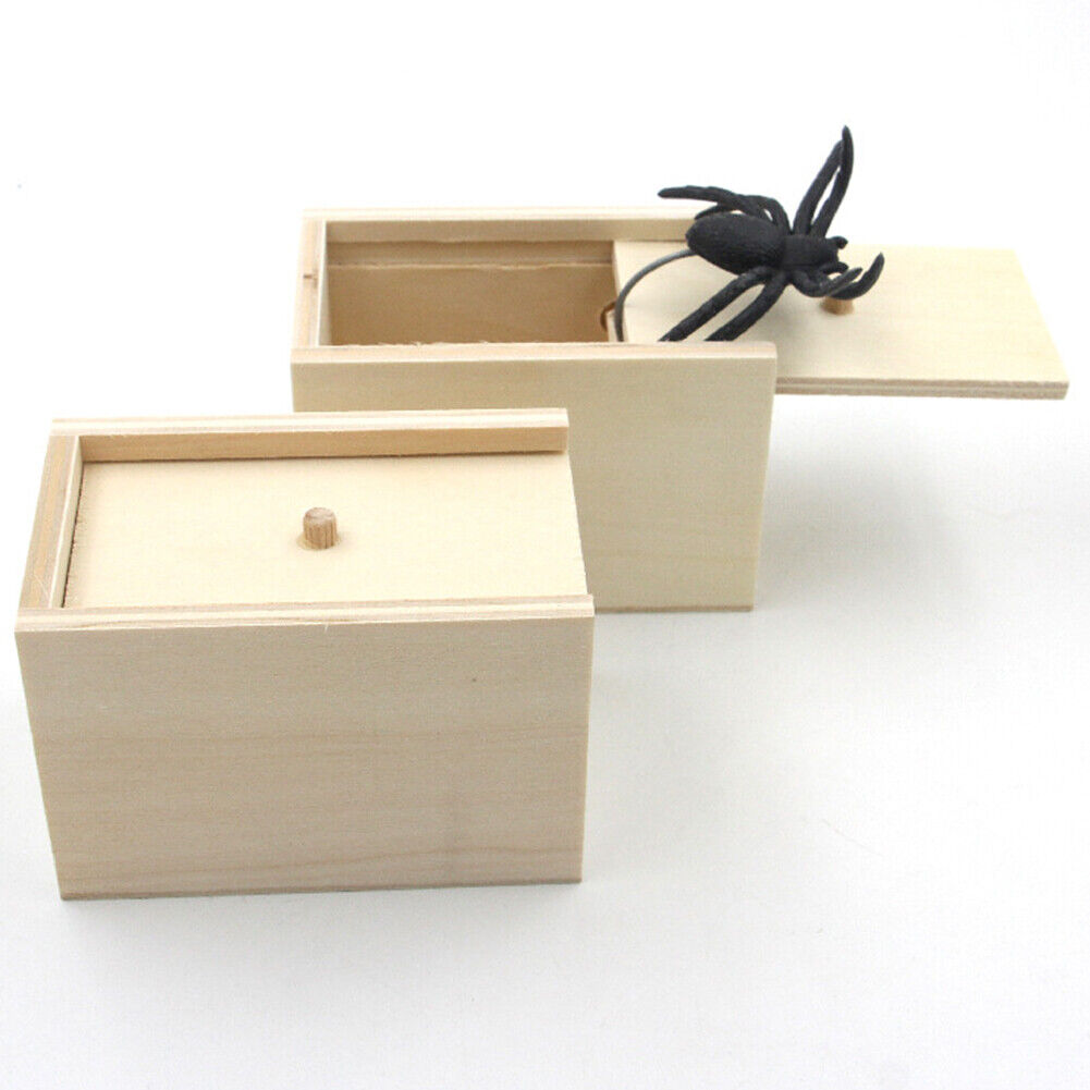 US 1-2 Pc Spider Scare Prank Box Handcrafted Novelty Present Wooden Surprise Box