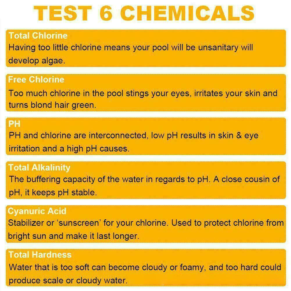 US 100-200 Pc 6IN1 Chlorine Dip Pool Test Strips Swimming Pool Spa PH Tester Kit