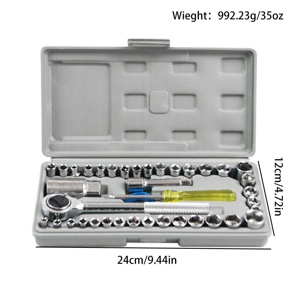 US 1-2Set of 40Pc Ratchet Wrench Socket Tool METRIC/SAE 1/4"3/8" Drive with Case