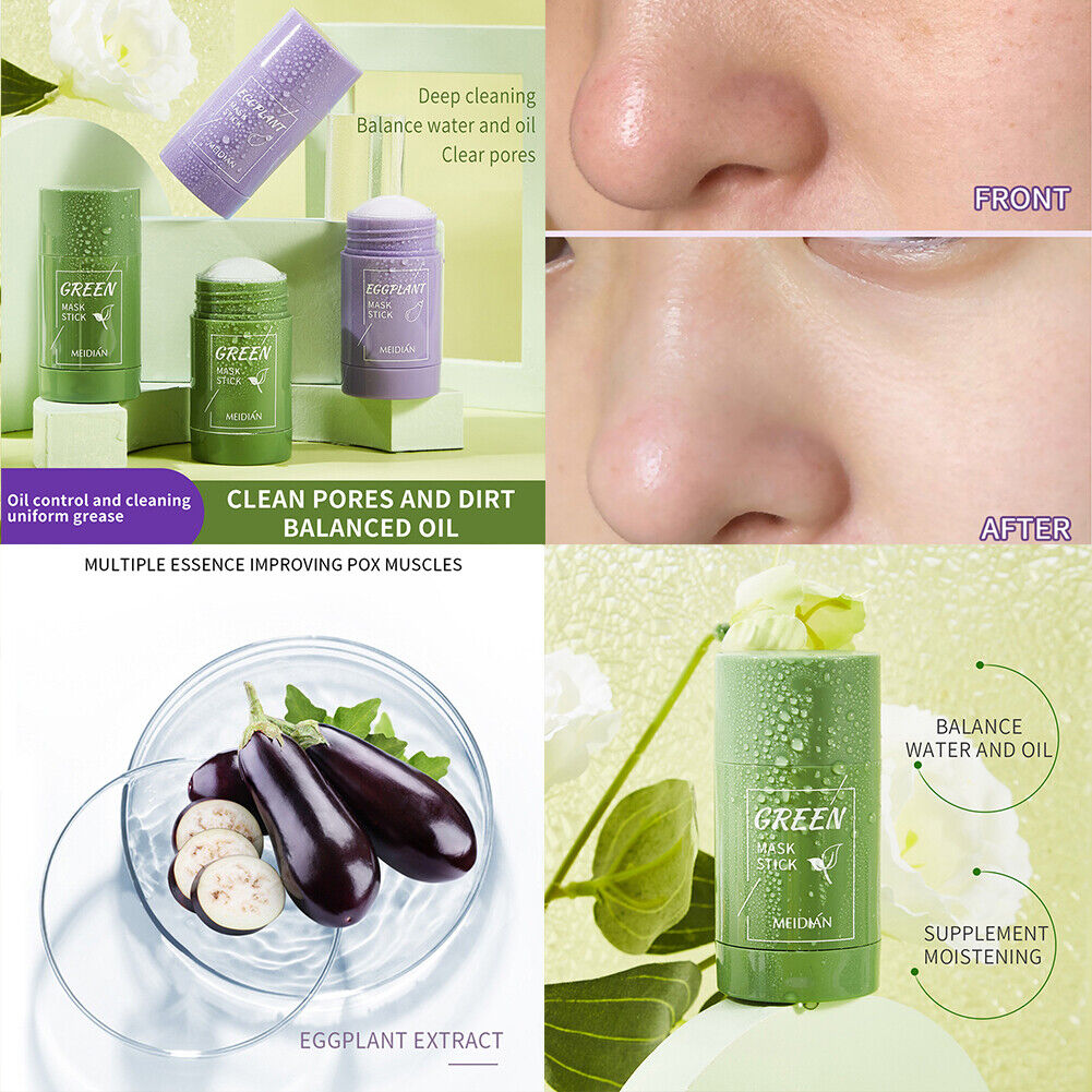 US 1-2Pack Green Tea/Eggplant Stick Mask Blackhead Remover Oil Control Cleansing