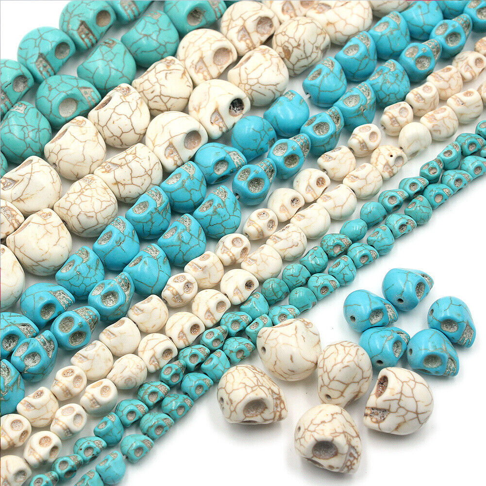 US Howlite Skull Beads Dyed Skull Shaped Beads - Available in 8mm 10mm 18mm