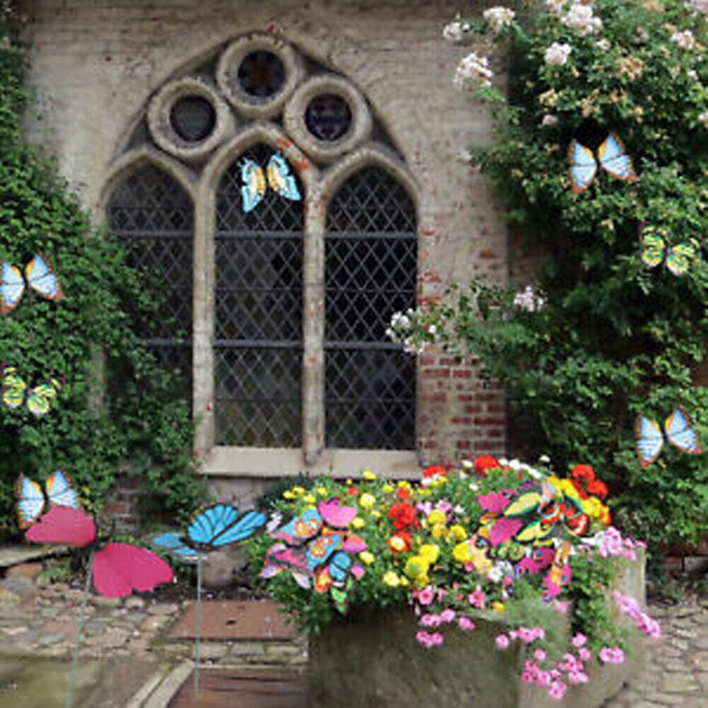 US100-200 Pack Butterfly Stakes Outdoor Yard Planter Flower Pot Bed Garden Decor