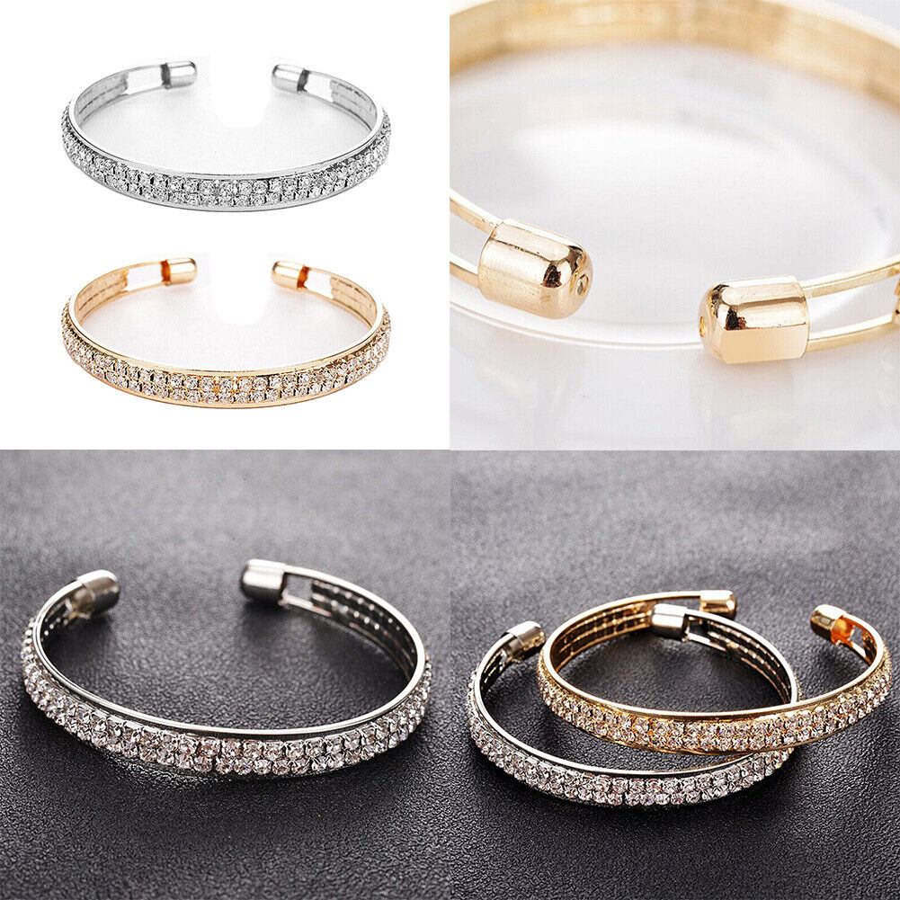 US 2-4 Pc Bangle Cuff Women Cubic Zirconia Wedding Gift 925 Silver Gold Bracelet