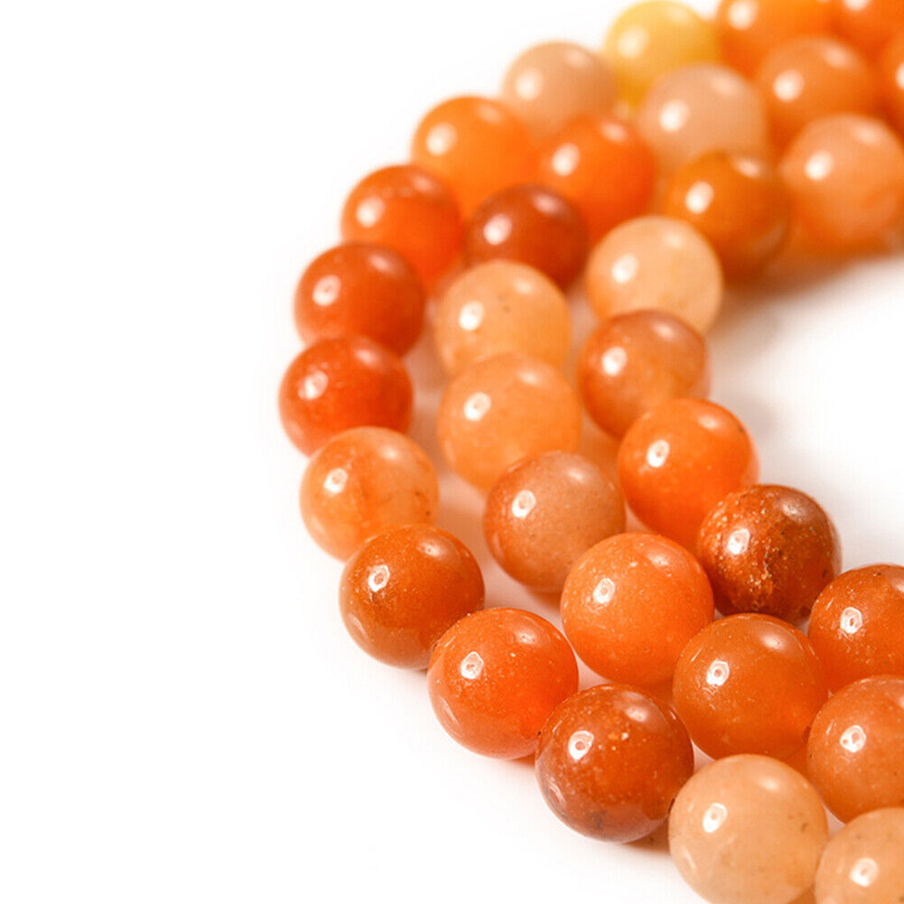 US 6/8/10MM Natural Round Orange Crystal Stone Loose Spacer Beads DIY Jewelry