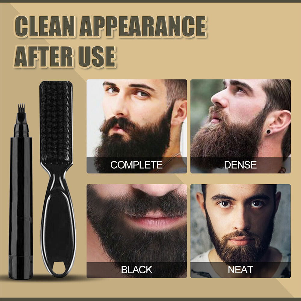 US 1-2 Pc Beard Pencil Filler Men Bristle Beard Brush Water Proof Micro-Fork Kit