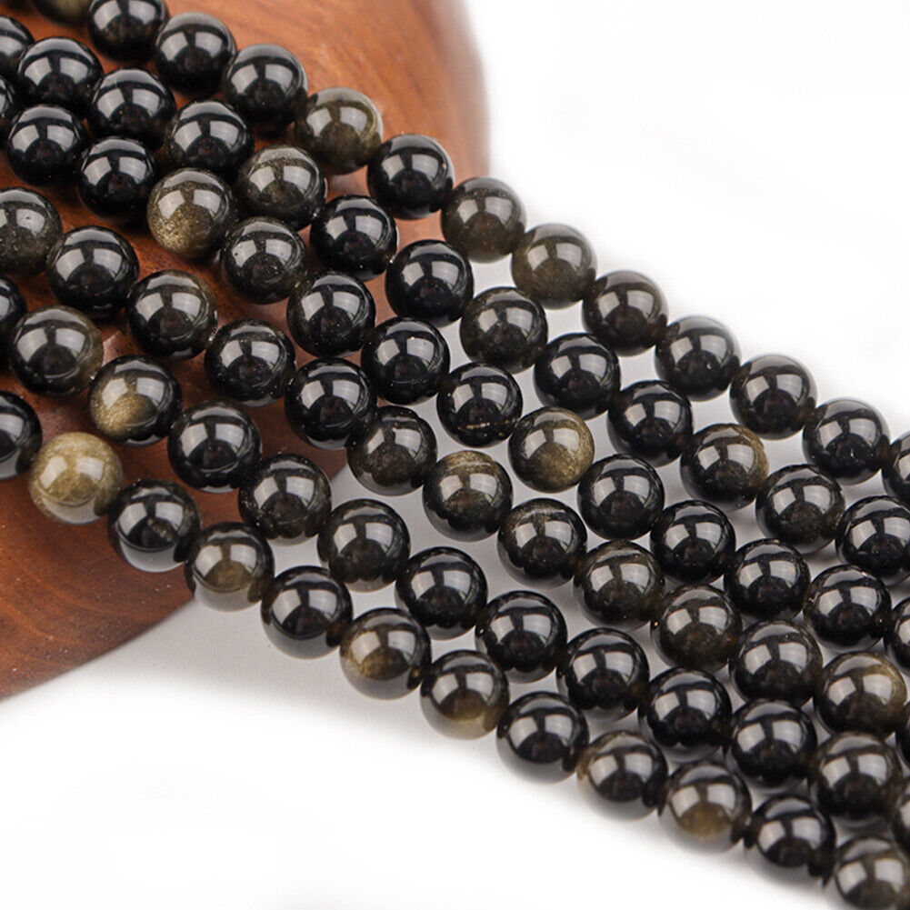 US 6/8/10 MM Natural Stone Golden Obsidian Loose Spacer Beads For Jewelry Making