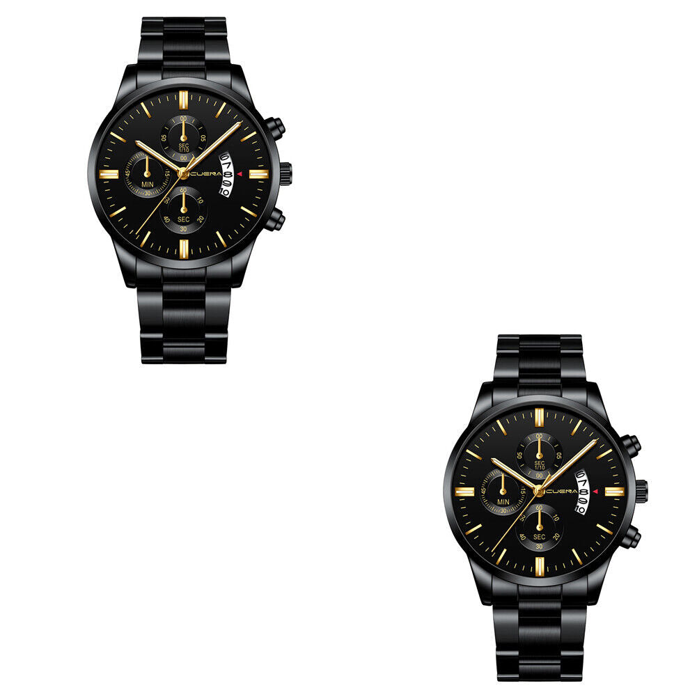 US 1-2 Pc Men Relojes De Hombre Stainless Steel Hand Chronograph Quartz Classic