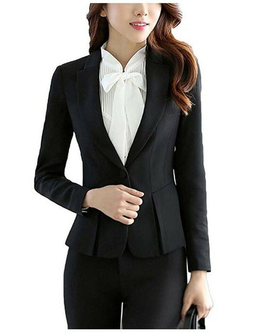 Womens Stylish Split Work Jacket Slim Fit Office Suit Set (Blazer+Blouse+Pants)