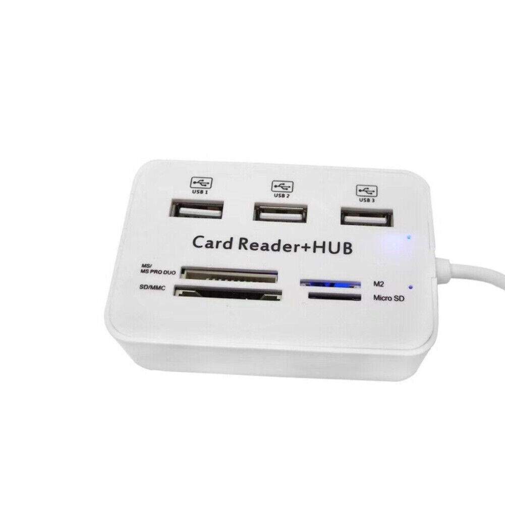 US 1-2 Pack 3 Ports USB 2.0 Hub High Speed MS SD M2 TF Memory Card Reader