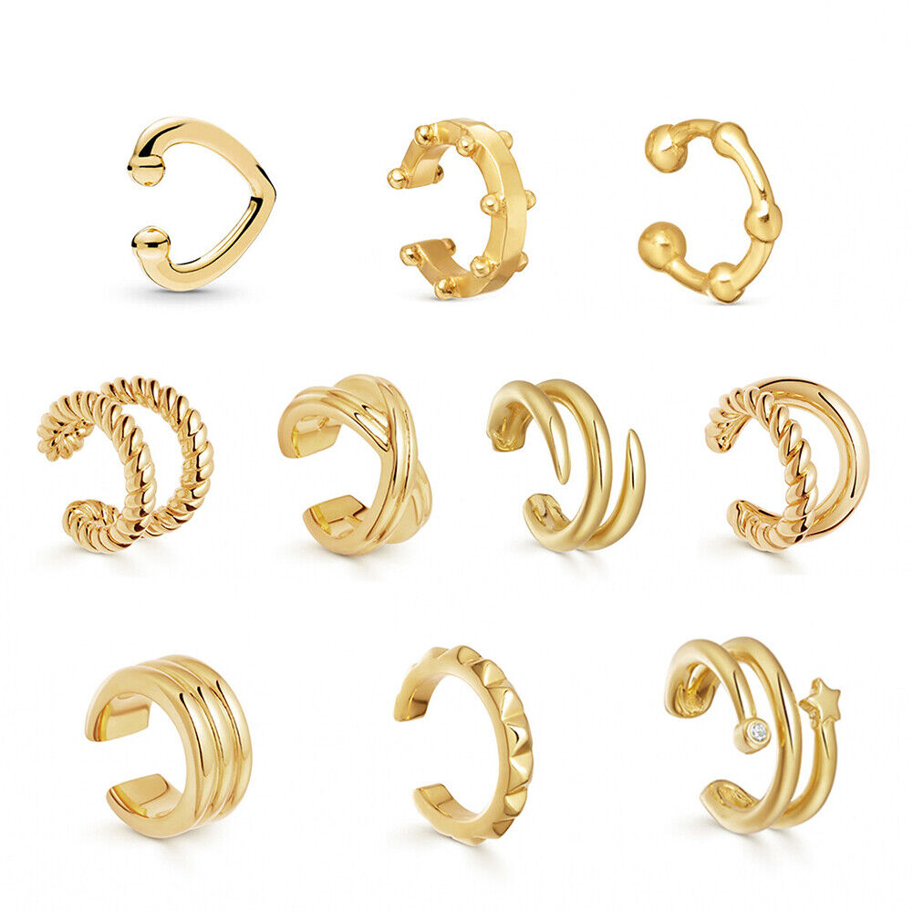 US 10-20 Pack Helix Non Piercing Gold Earrings Cuff Clip on Cartilage Earrings