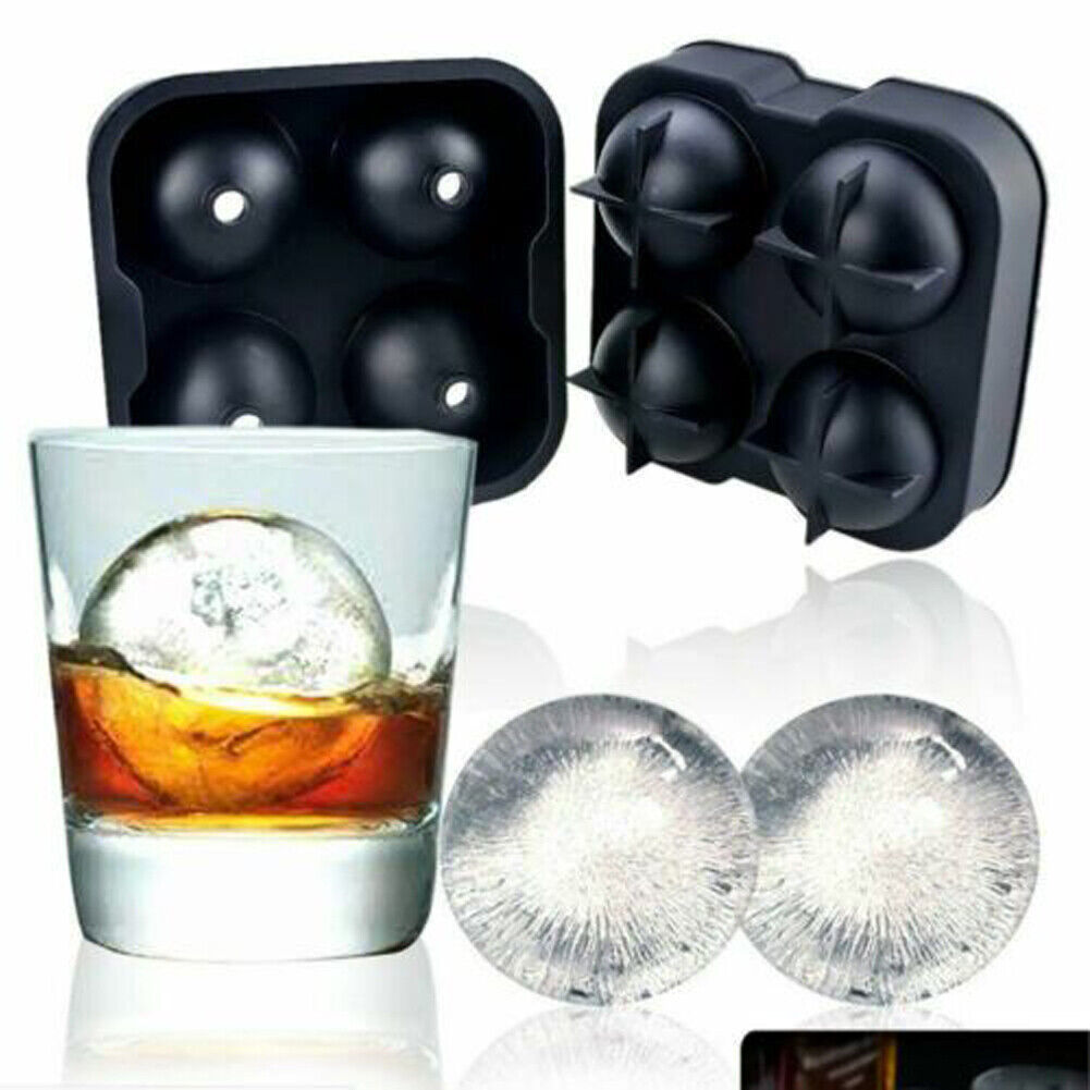 US 2-4 Pack 4-Slot Ice Ball Sphere Cube RoundTray Silicone Mold Cocktail Whiskey