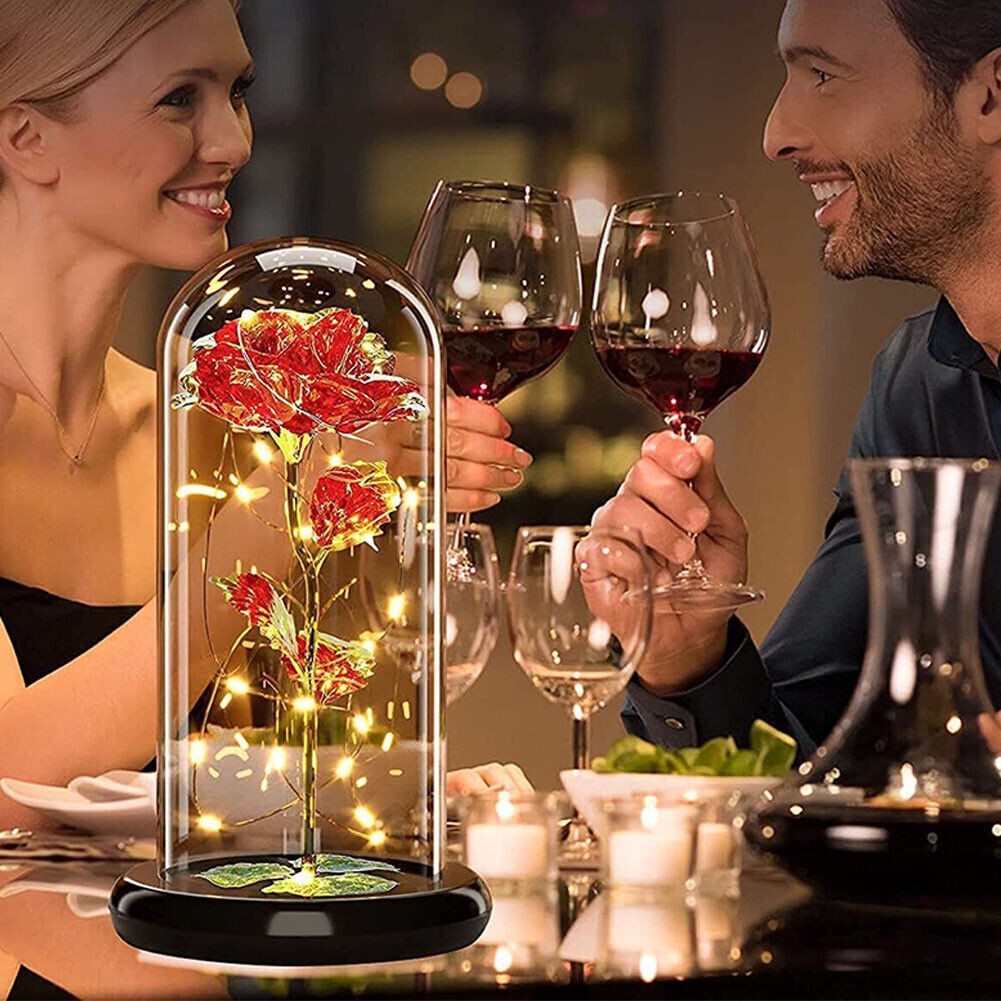 US Rose LED Light Glass Gifts for Wife Women Her Christmas Girlfriend Birthday