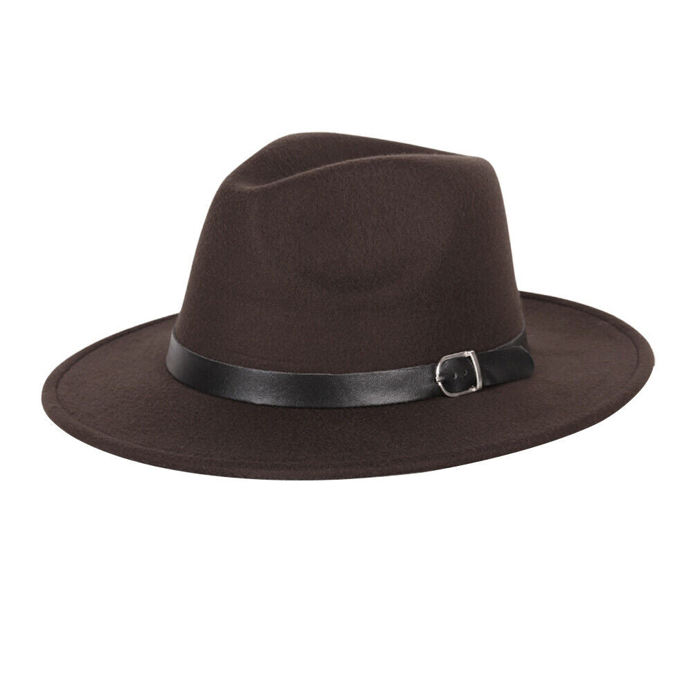 US 1-2 Pcs Wide Brim Fedora Hat Water Resistant Leather Band Winter Fall Western