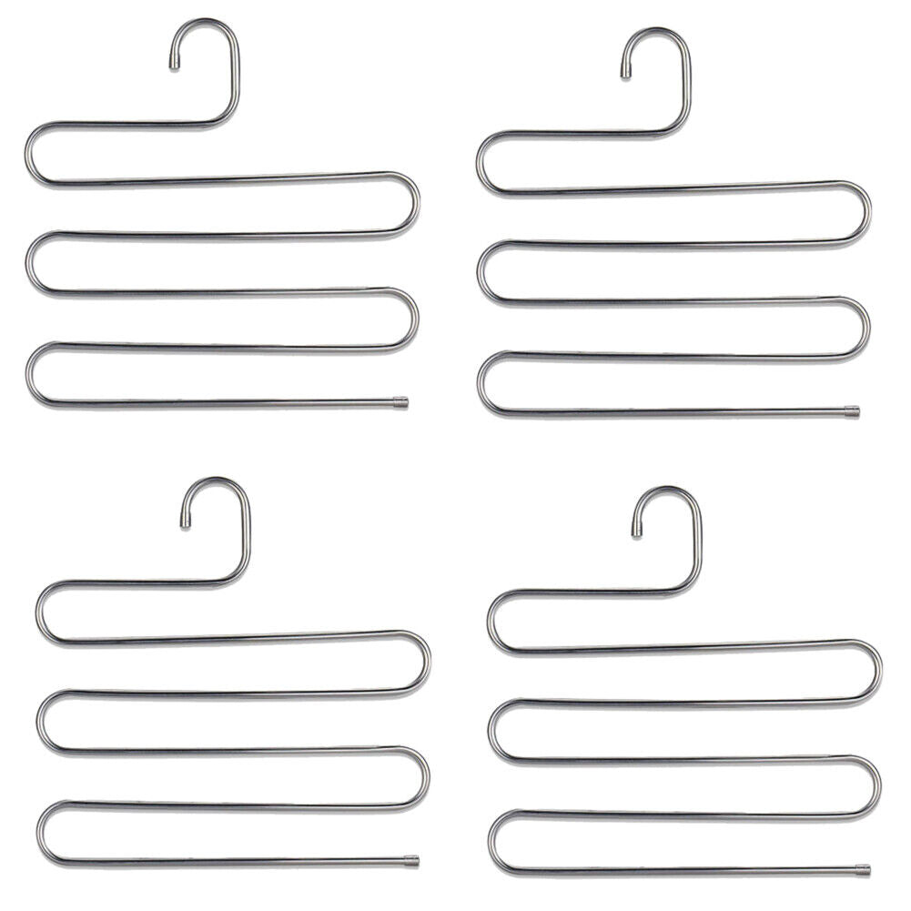 US 2-4 Pcs Trouser Pants Hanger Non-Slip S-Shape 5-Layer Rack Closet Space Saver