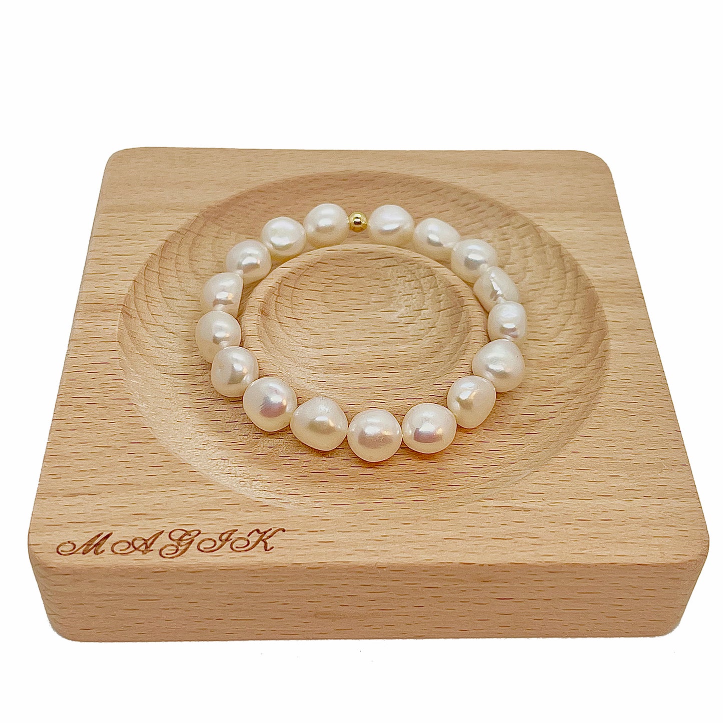 Magik Custom Personalized Cultured Freshwater Baroque Pearl Stretch Elastic Bracelet Gift for Women Girls