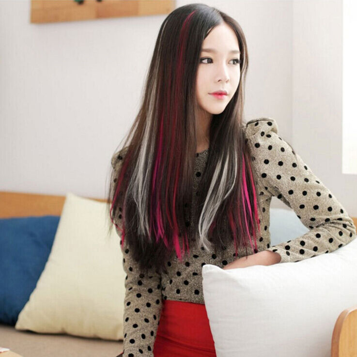 21" Neon Color Clip-on Hair Extensions Rainbow Party Cosplay Anime Halloween