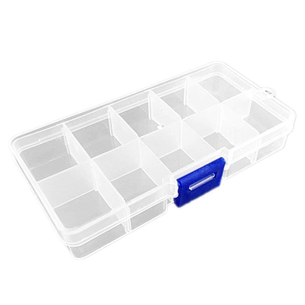 2 Pack Plastic Storage Box Jewelry Earring Tool Containers w/Divider, 10-15 Grid