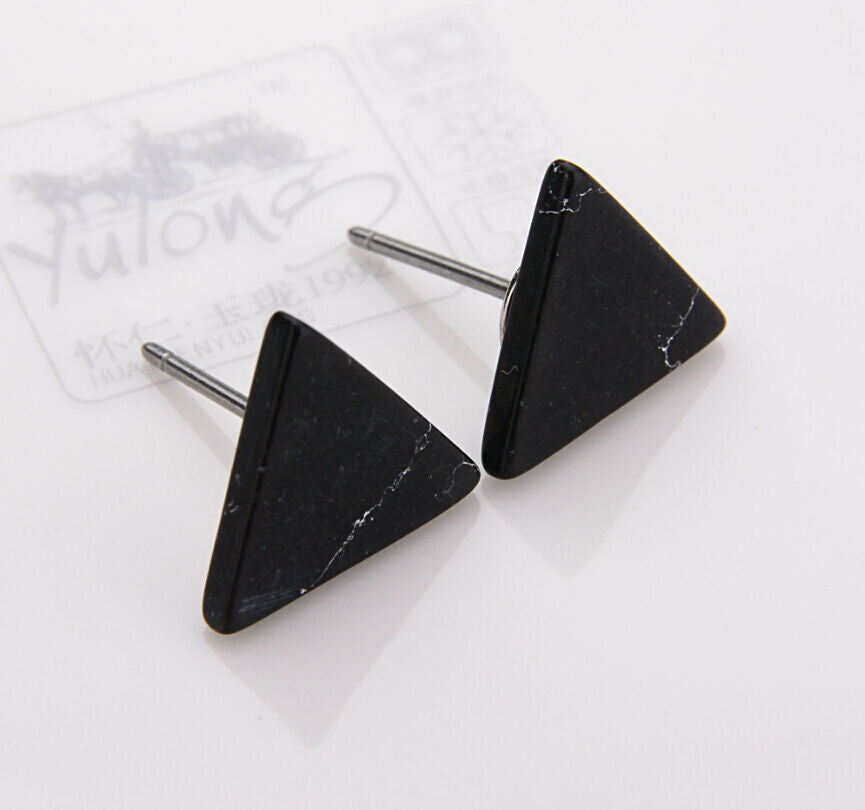 Magik Faux White Black Punk Simple Marble Stone Geometric Shaped Stud Earrings