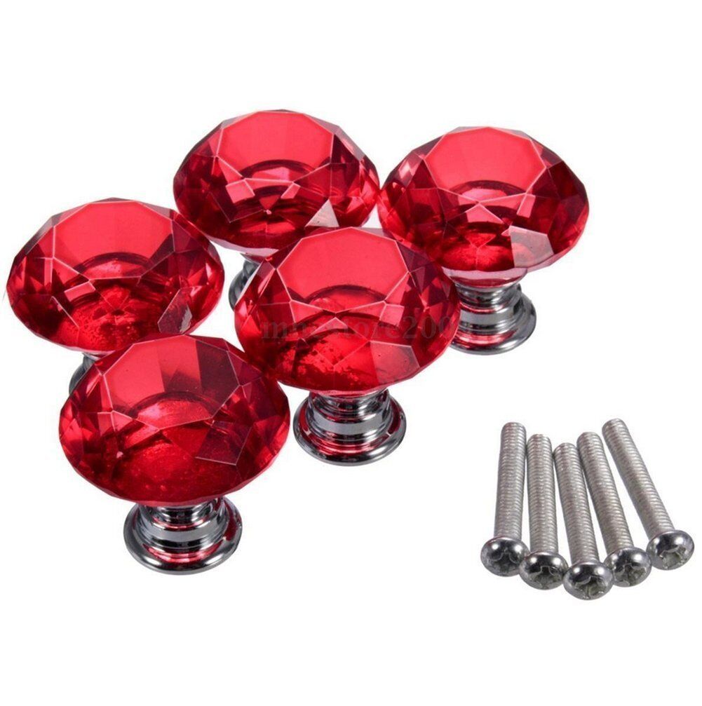 10Pcs Crystal Glass Cabinet Knob Diamond Shape 30mm Drawer Cupboard Handle Pull