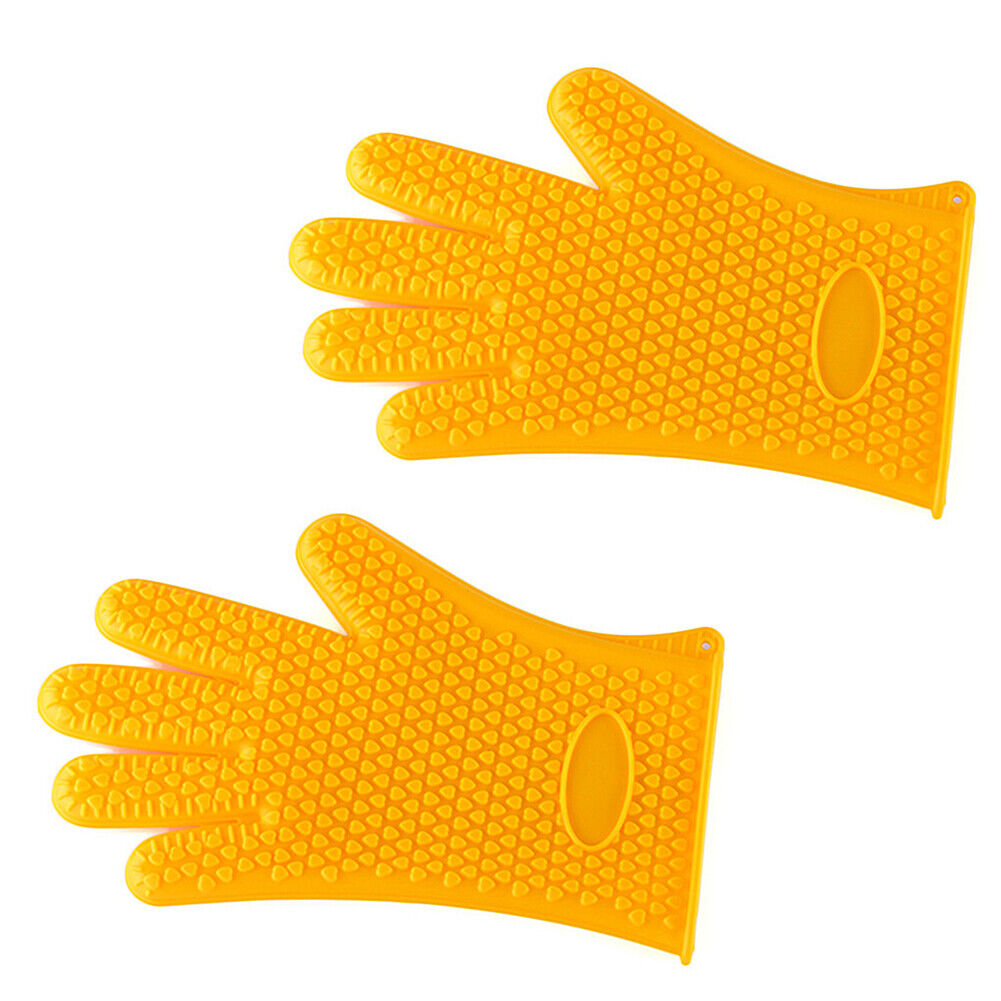 US Silicone BBQ Heat Resistant Gloves Grill Pot Holder Cooking Grip Oven Mitts