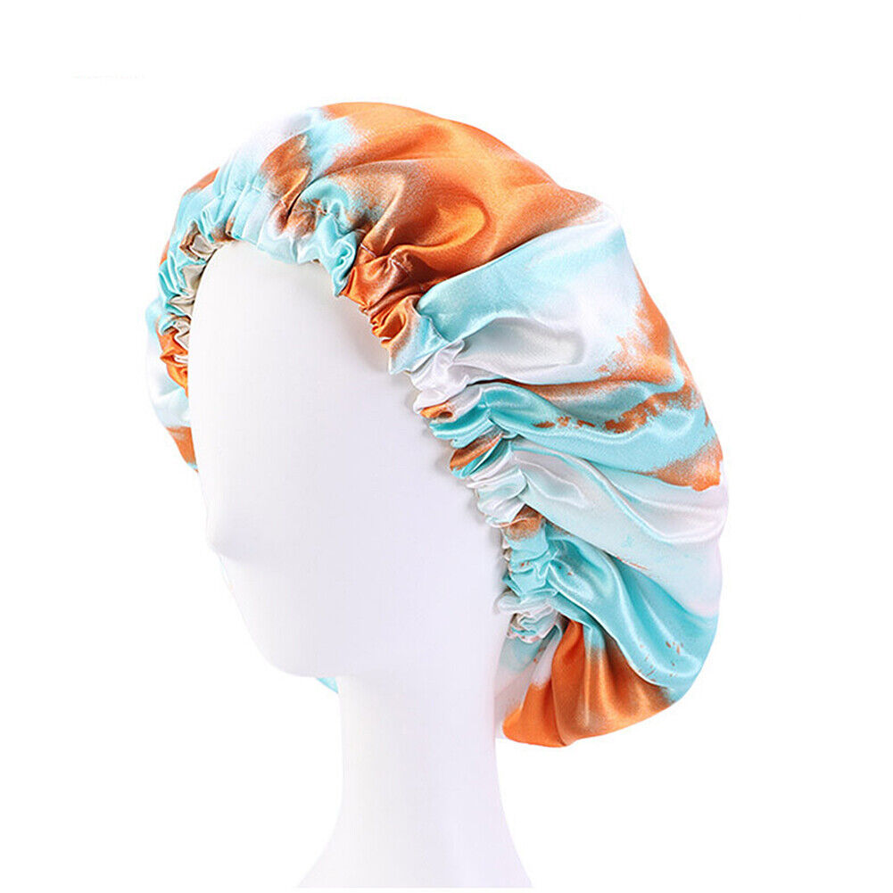 US Double-sided Satin Night Sleep Cap Hair Bonnet Hat Head Cover w/ Elastic Band