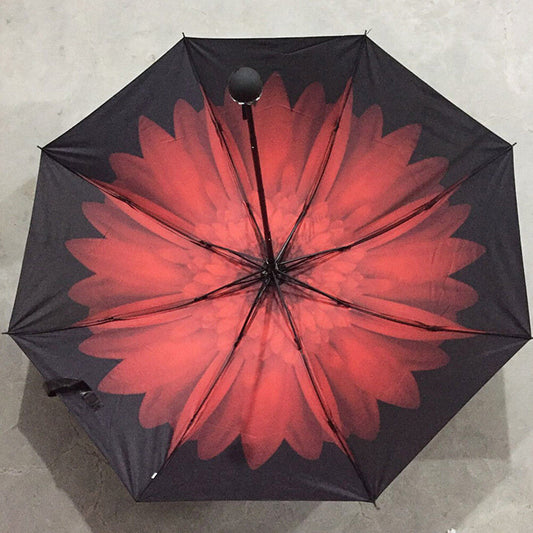 50+ Anti-UV Sun Rain Protection Windproof Flower Parasols 3 Folding Umbrella