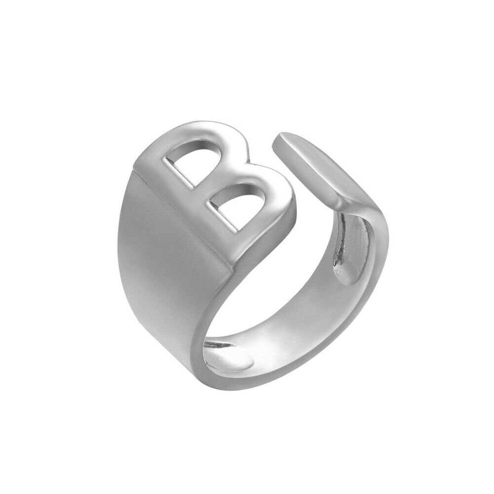 US Alphabet Letter A to Z Resizable Knuckle Ring Initial Gold Silver Letter Ring