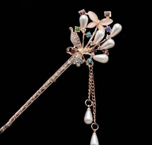 US Vintage Chinese Style Rhinestone Hair Chopsticks Stick Hairpin Chignon Pin