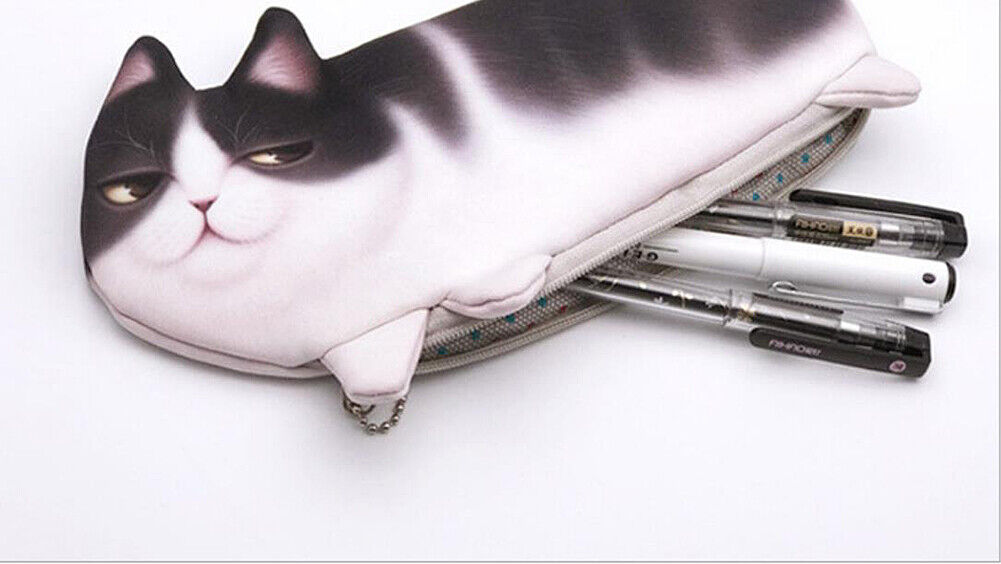 US 3D Cat Zipper Pen Case Makeup Pouch Tool Bag Stationary Pencil Box Organizer