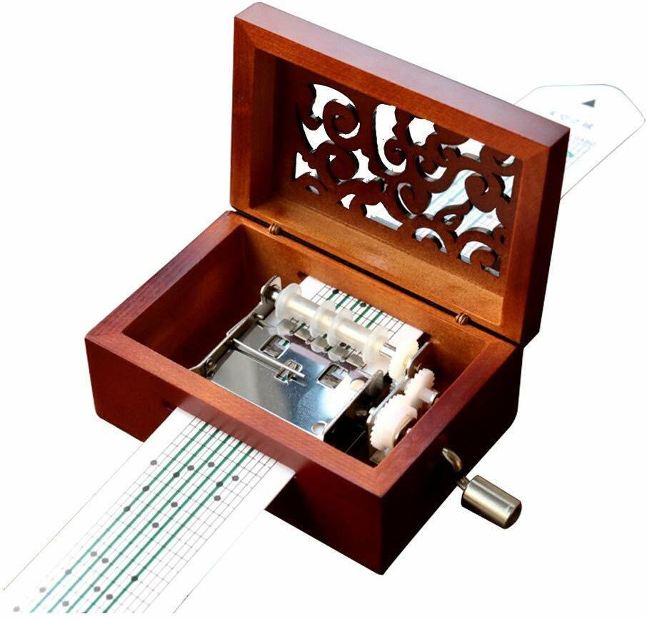 US 15-30 Notes Vintage Carved Wood Mechanism DIY Songs Handcrank Music Box Gift