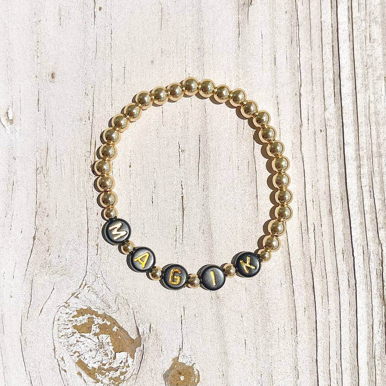 US Personalized 14k Gold Plated Name Stretch Bracelet Custom Mama Bracelet Gift