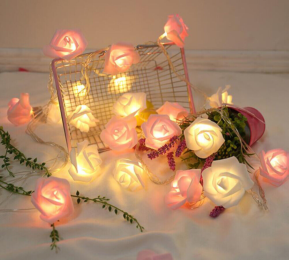 9.84 Ft 20 LED Rose Flower Lights String Battery Operated Wedding Home Party US