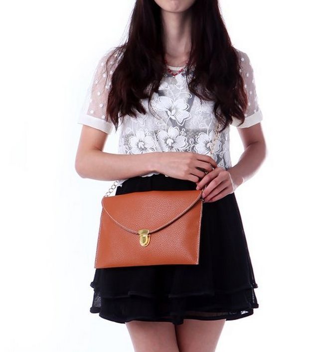 Fashion Leather Envelope Clutch with Drop-in Chain Shoulder Strap