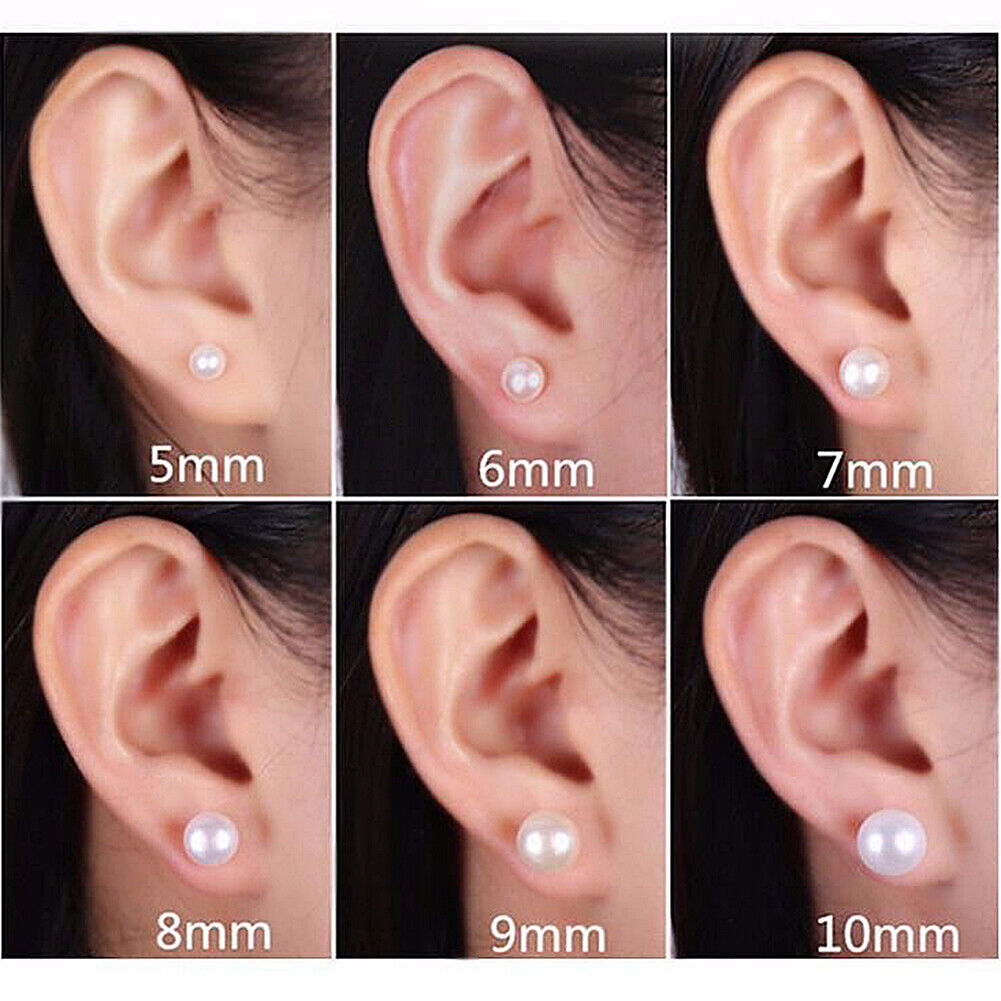 US Real Freshwater Cultured Button AA Pearl Earring Studs High Luster Gift Women