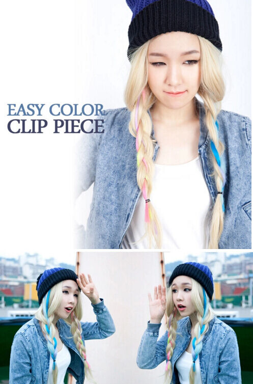 21" Neon Color Clip-on Hair Extensions Rainbow Party Cosplay Anime Halloween