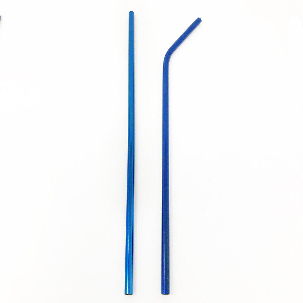US 8pcs 10.5" Stainless Steel Ultra Long Metal Cocktail Straw + 2 Cleaner Brush