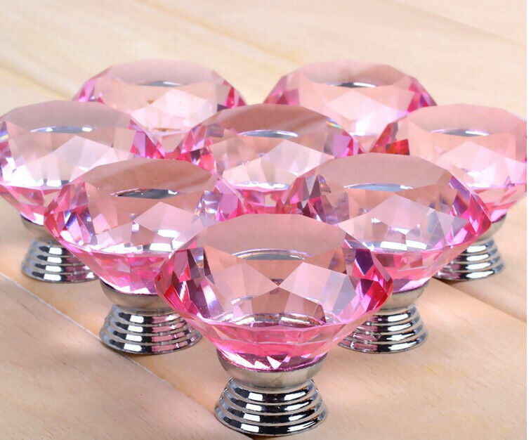 10Pcs Crystal Glass Cabinet Knob Diamond Shape 30mm Drawer Cupboard Handle Pull