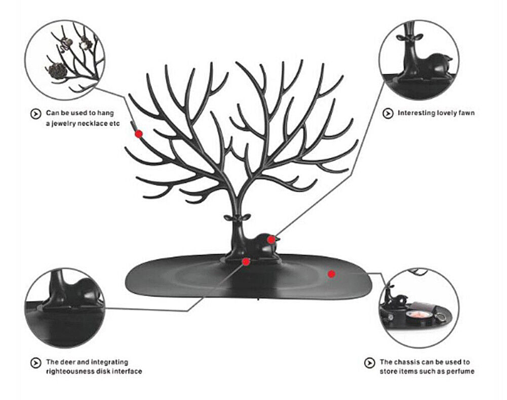 US Jewelry Deer Tree Stand Display Organizer Necklace Ring Earring Holder Rack