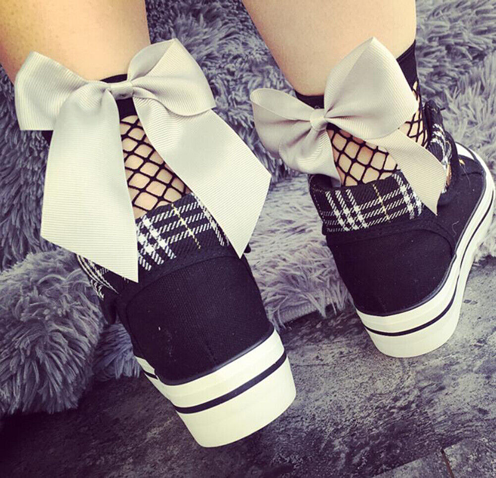 US 6 Pairs Cute Women's Black Mesh Short Ankle Socks Sexy Bow Fishnet Pop Socks