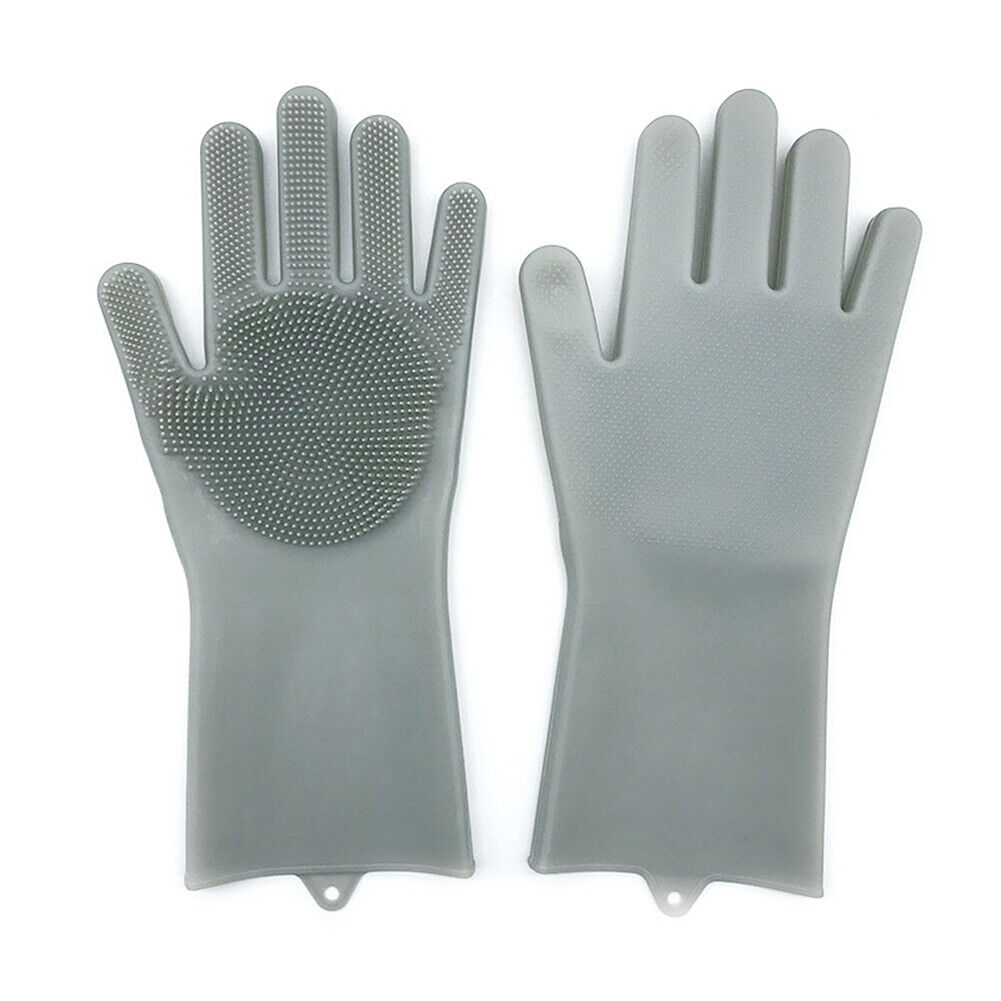 US 1-2 Pairs Silicone Cleaning Brush Scrubber Gloves Heat Resistant Dish Washing