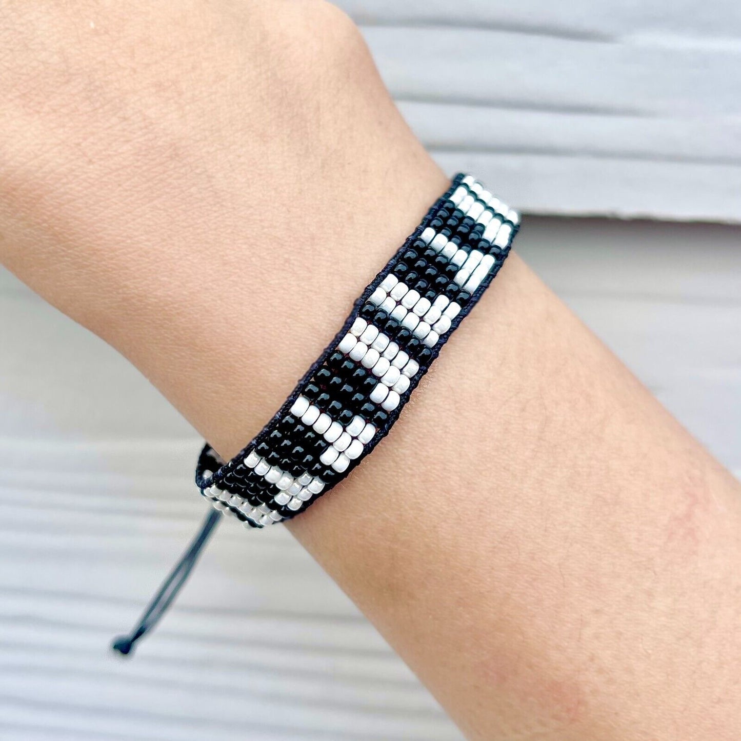 US Handmade "Piano Keyboard" Glass Bead Bracelet Adjustable with Slide Closure