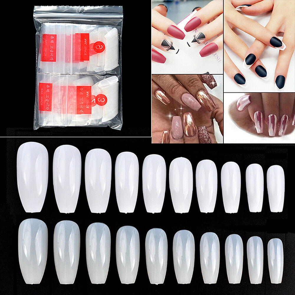 US 500-1000 Full Cover French Ballet False Fake Nail Tips Pointy Salon Nails
