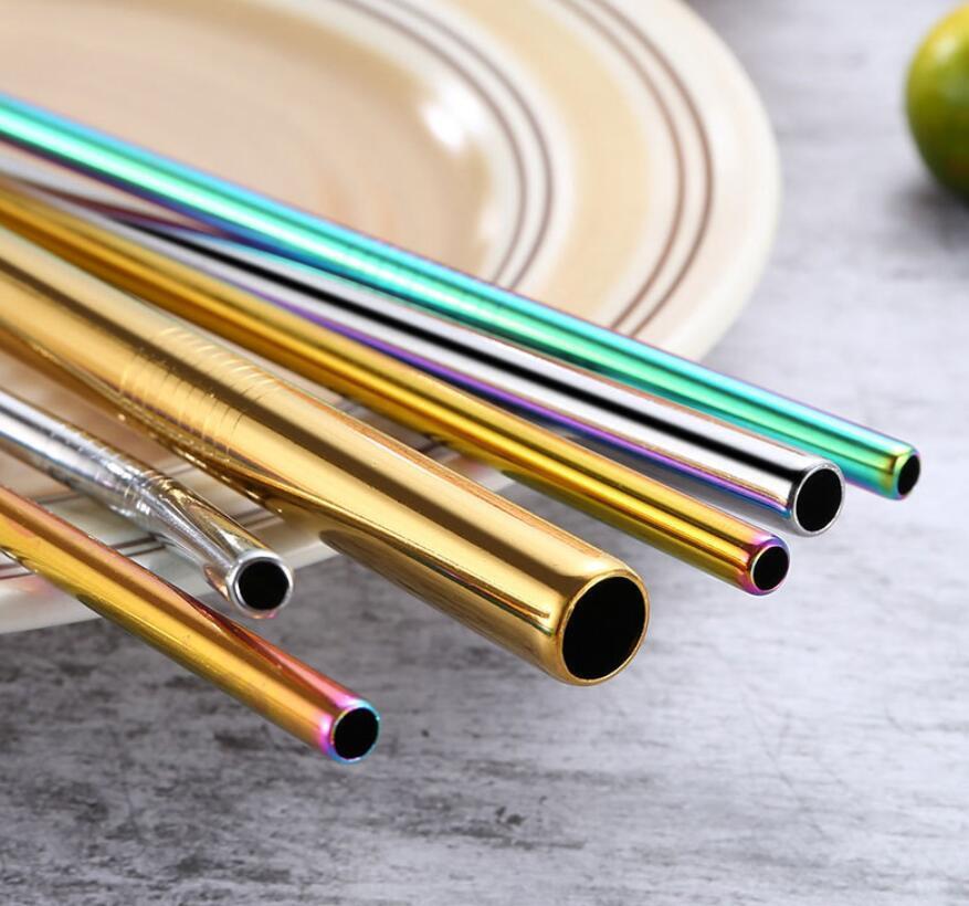 US 8pcs 10.5" Stainless Steel Ultra Long Metal Cocktail Straw + 2 Cleaner Brush