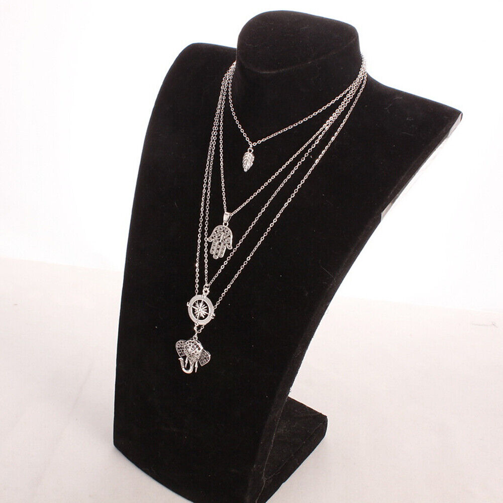 US Boho Women Multi-layer Long Chain Pendant Crystal Choker Necklace Jewelry