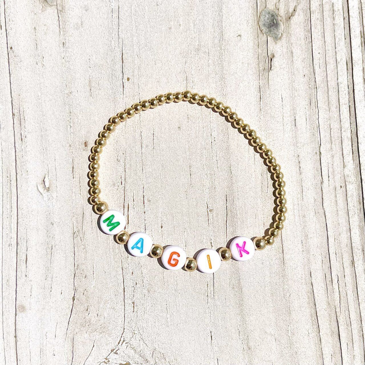 US Personalized 14k Gold Plated Name Stretch Bracelet Custom Mama Bracelet Gift